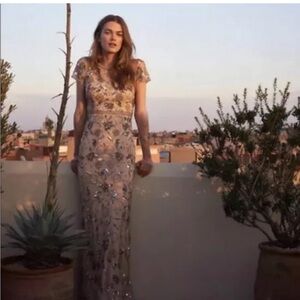 Adrianna Papell Gold and Silver Maxi Dress